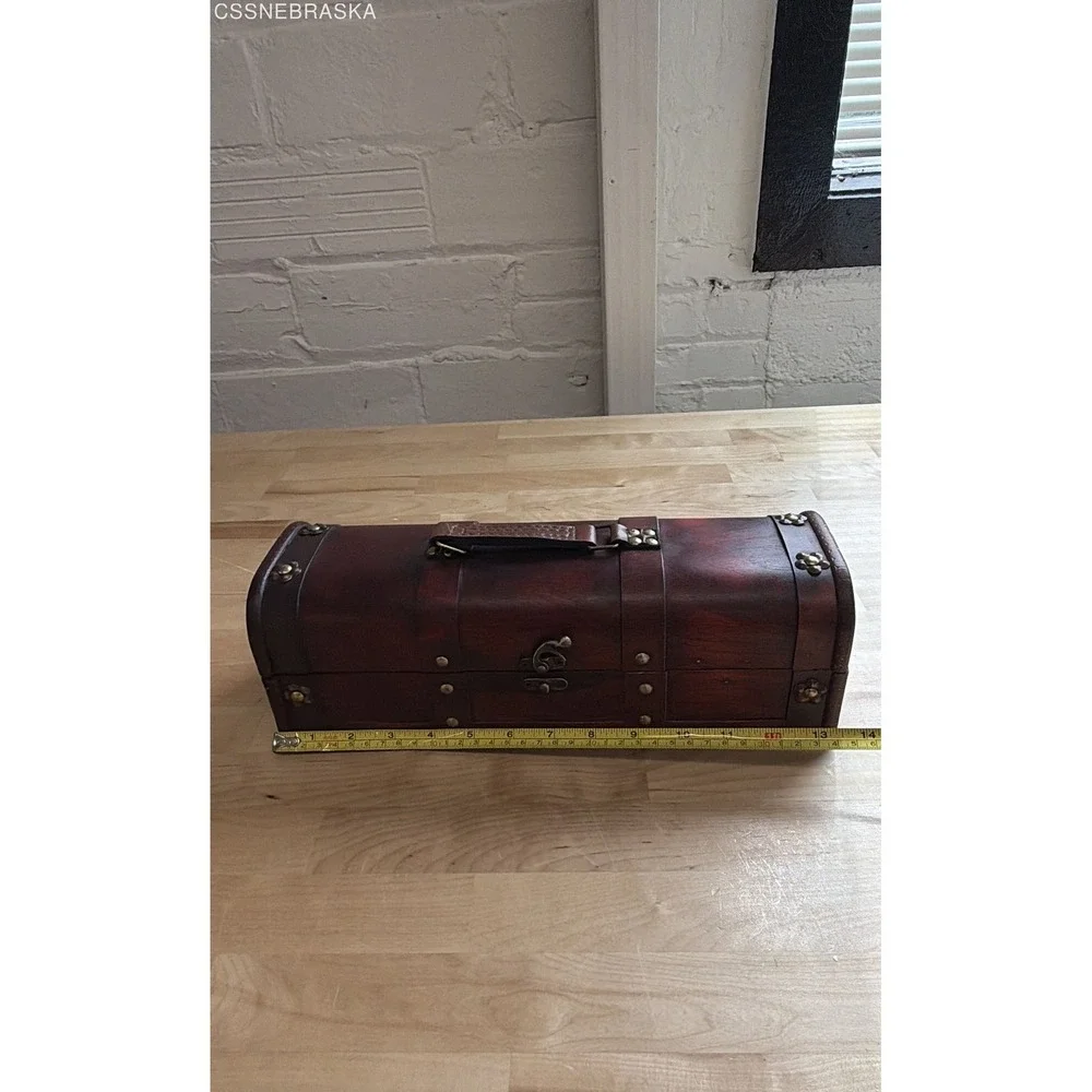 Vintage Decorative Wooden Treasure Chest Box Pirate Style Dome Top Studded